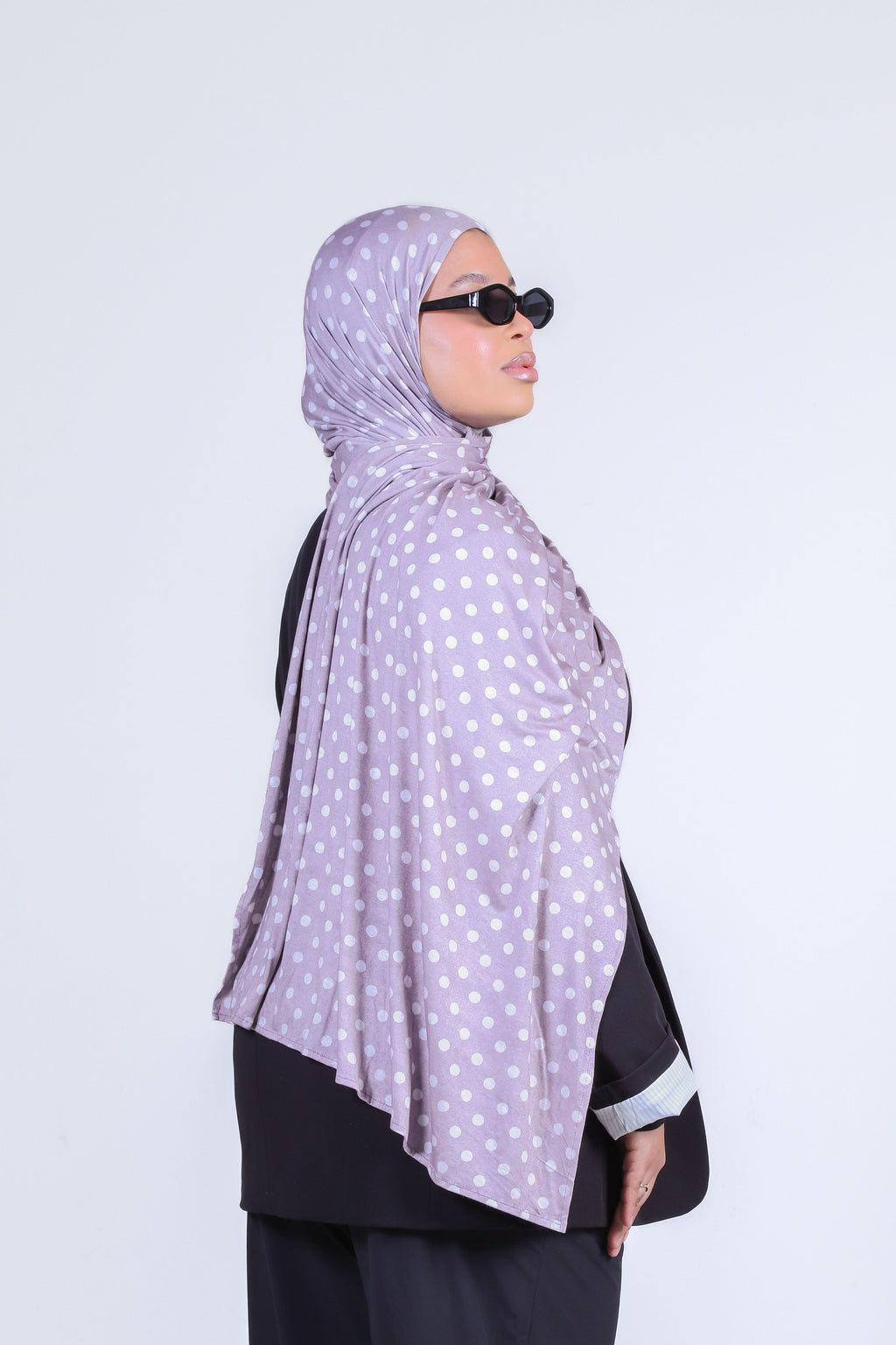 Dottie | Lilac Grey Polka Dot Double-Sided Cotton Jersey Hijab