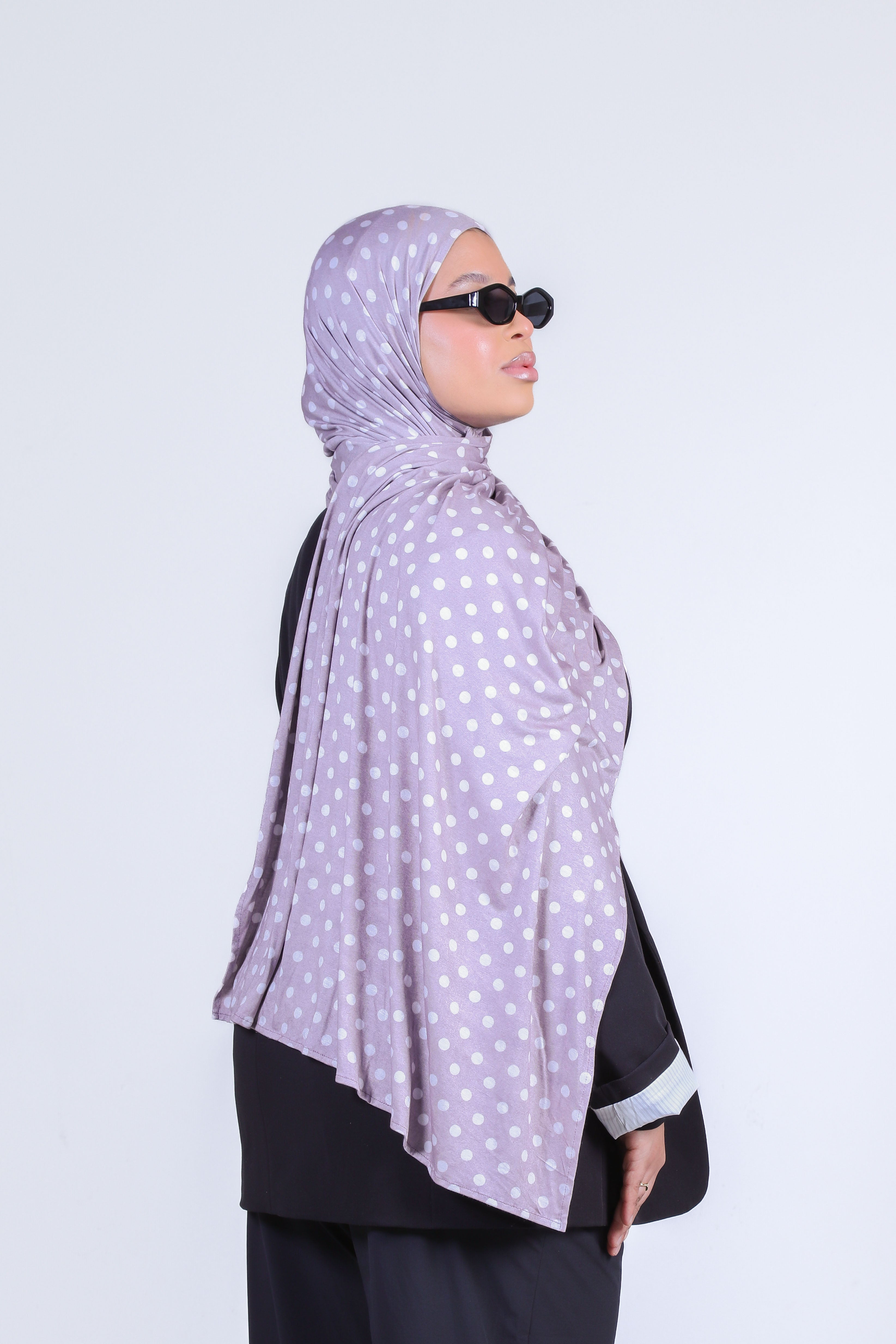 Dottie | Lilac Grey Polka Dot Double-Sided Cotton Jersey Hijab