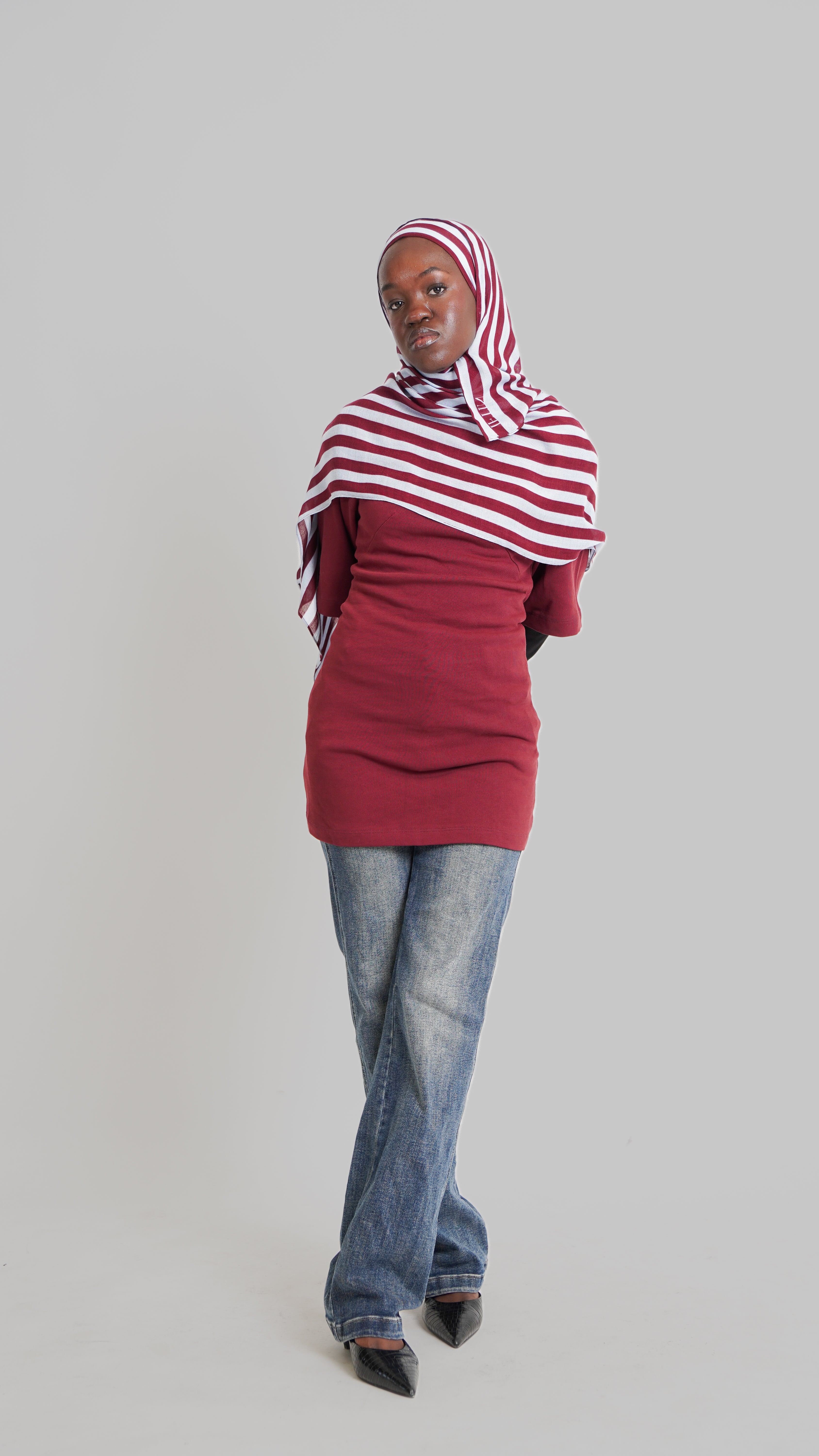 Striped in burgundy & icy blue
