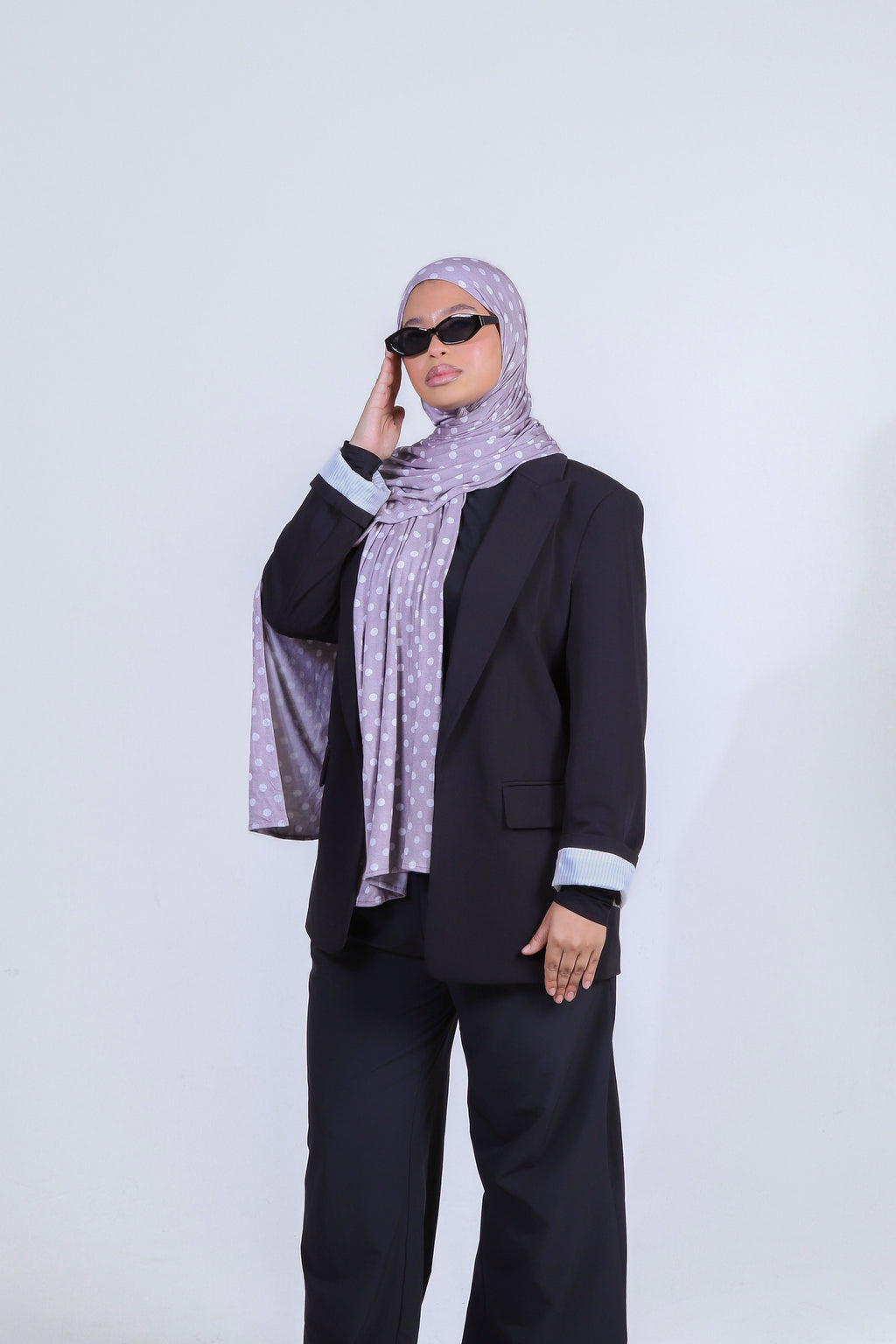 Dottie | Lilac Grey Polka Dot Double-Sided Cotton Jersey Hijab