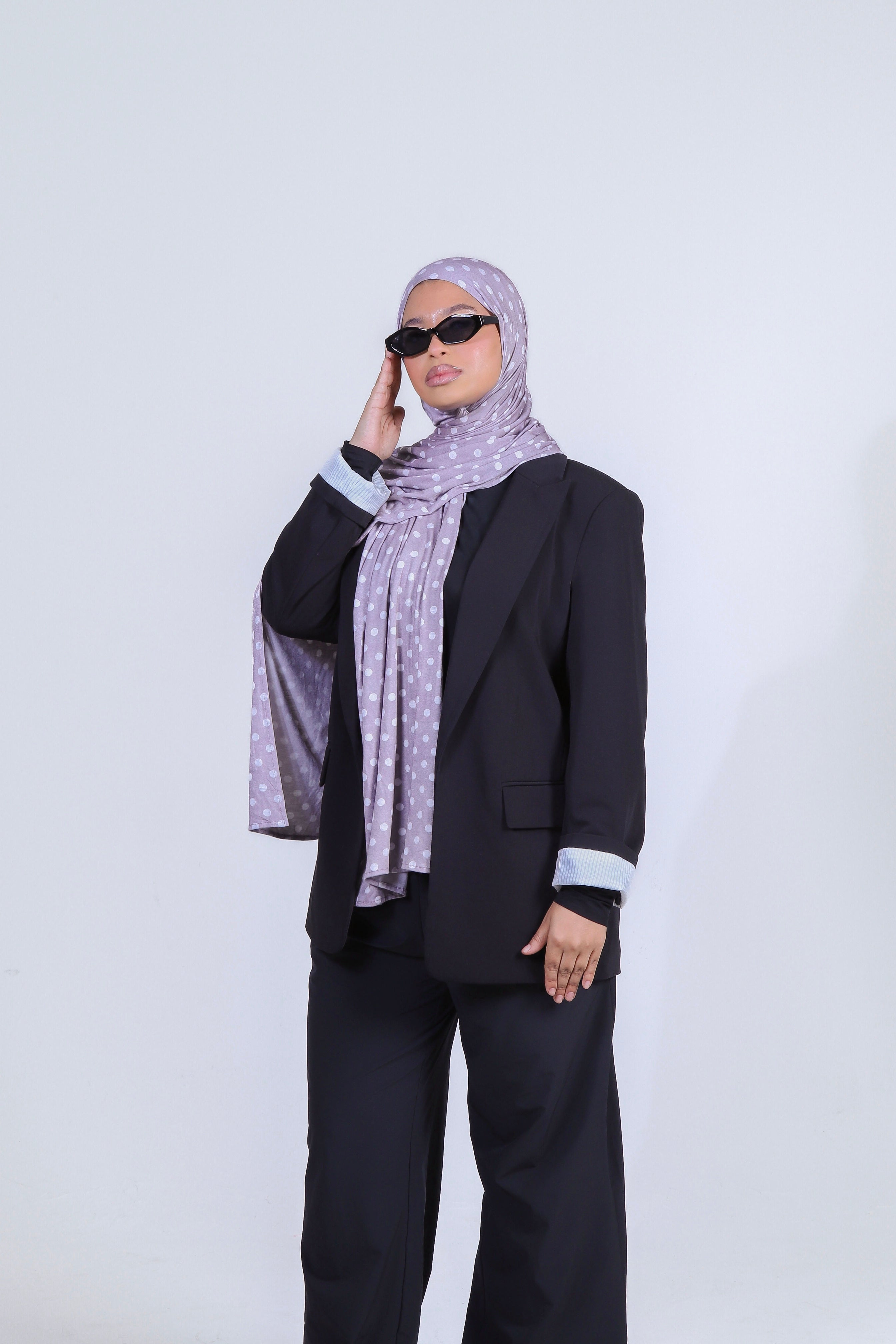Dottie | Lilac Grey Polka Dot Double-Sided Cotton Jersey Hijab