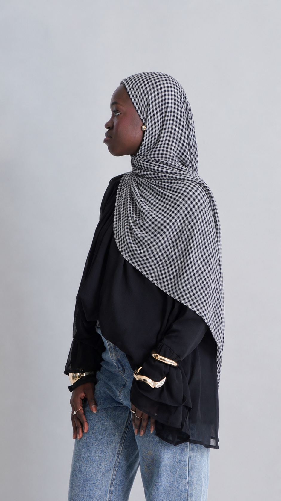 Check ink (black) jersey hijab