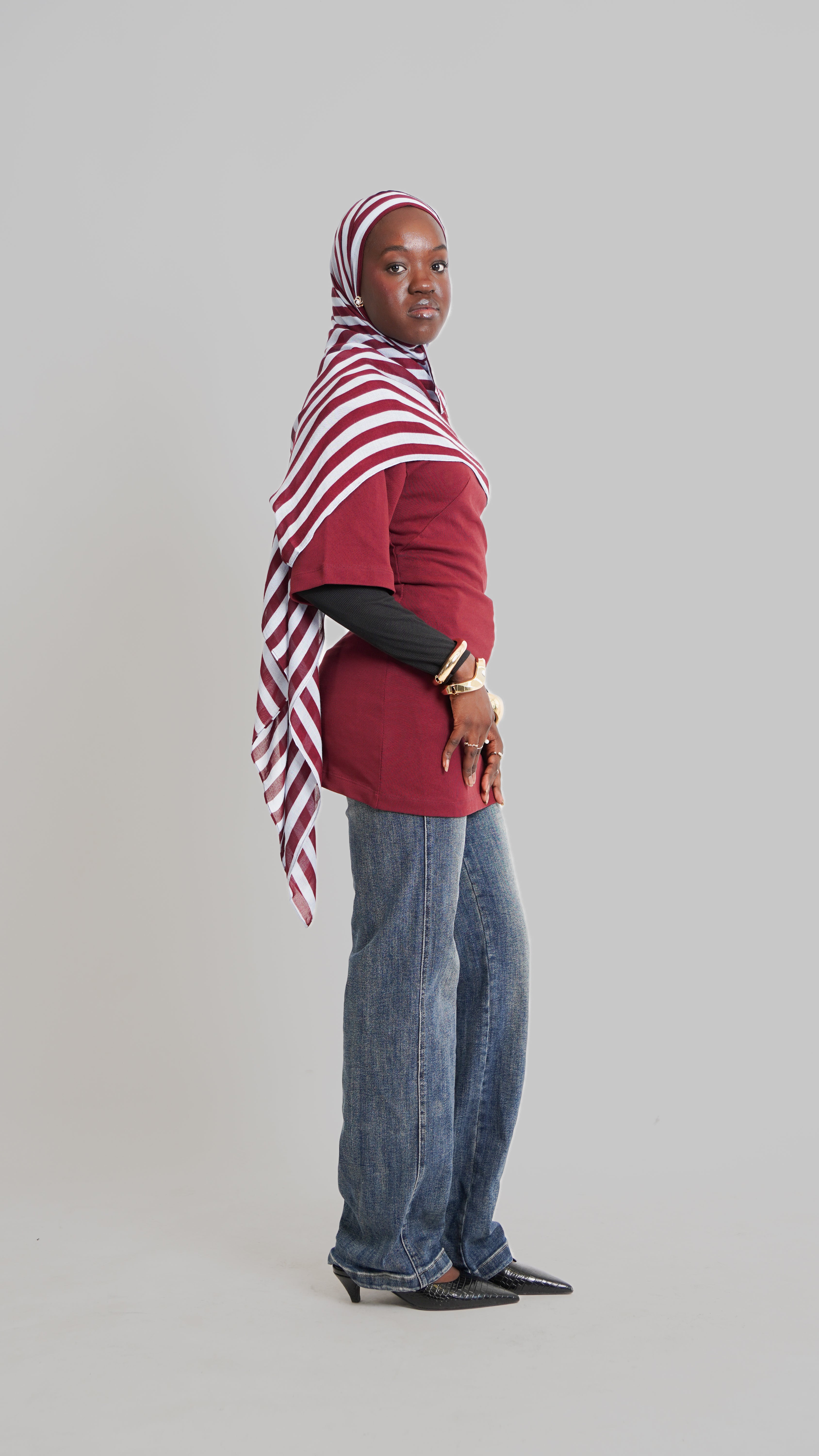 Striped in burgundy & icy blue