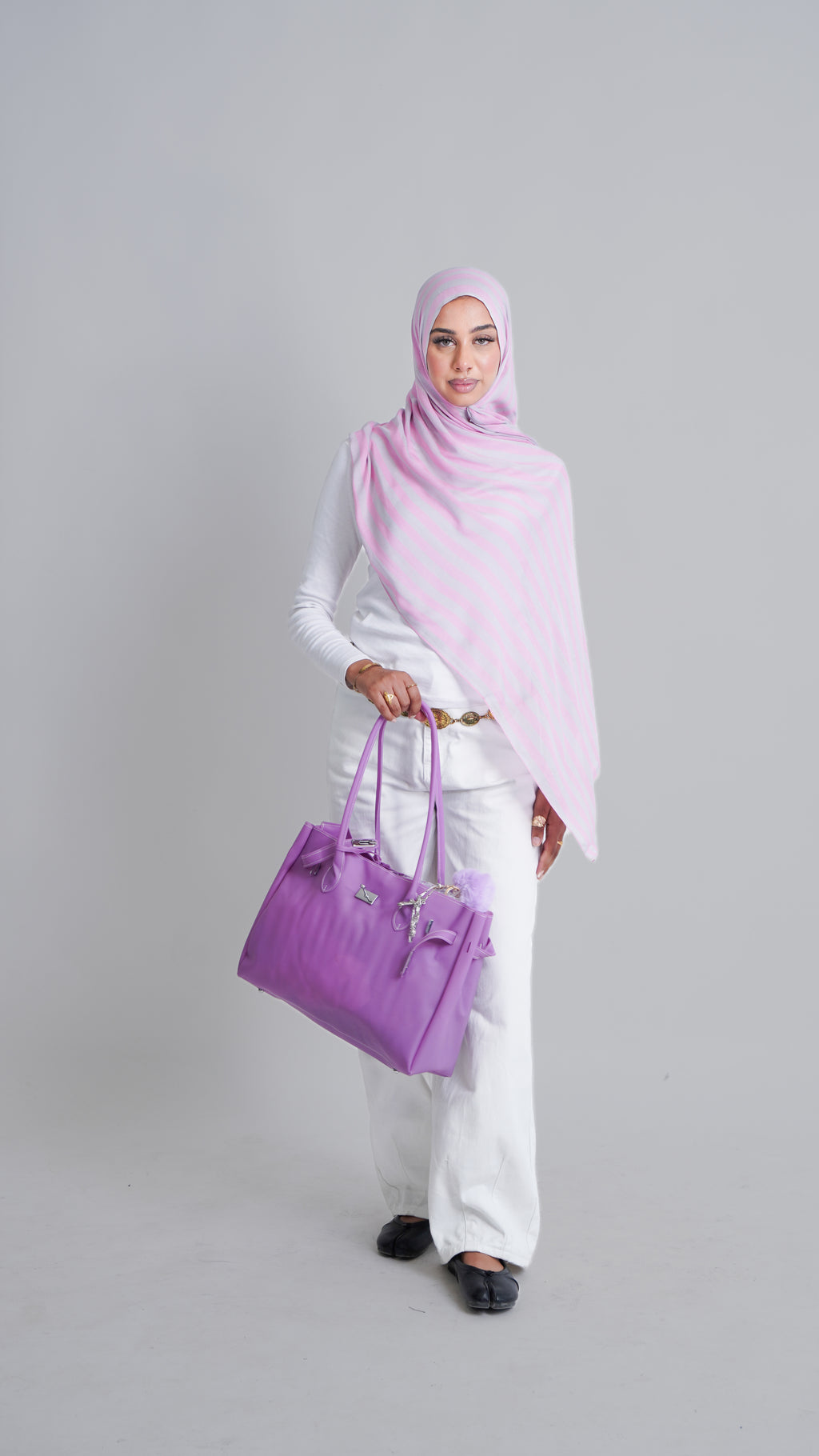 Striped in Pink & Grey printed hijab by IFTÍN