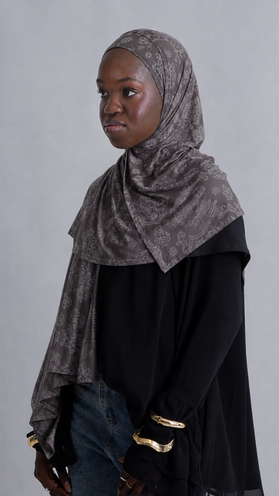 Lace double sided printed jersey in grey